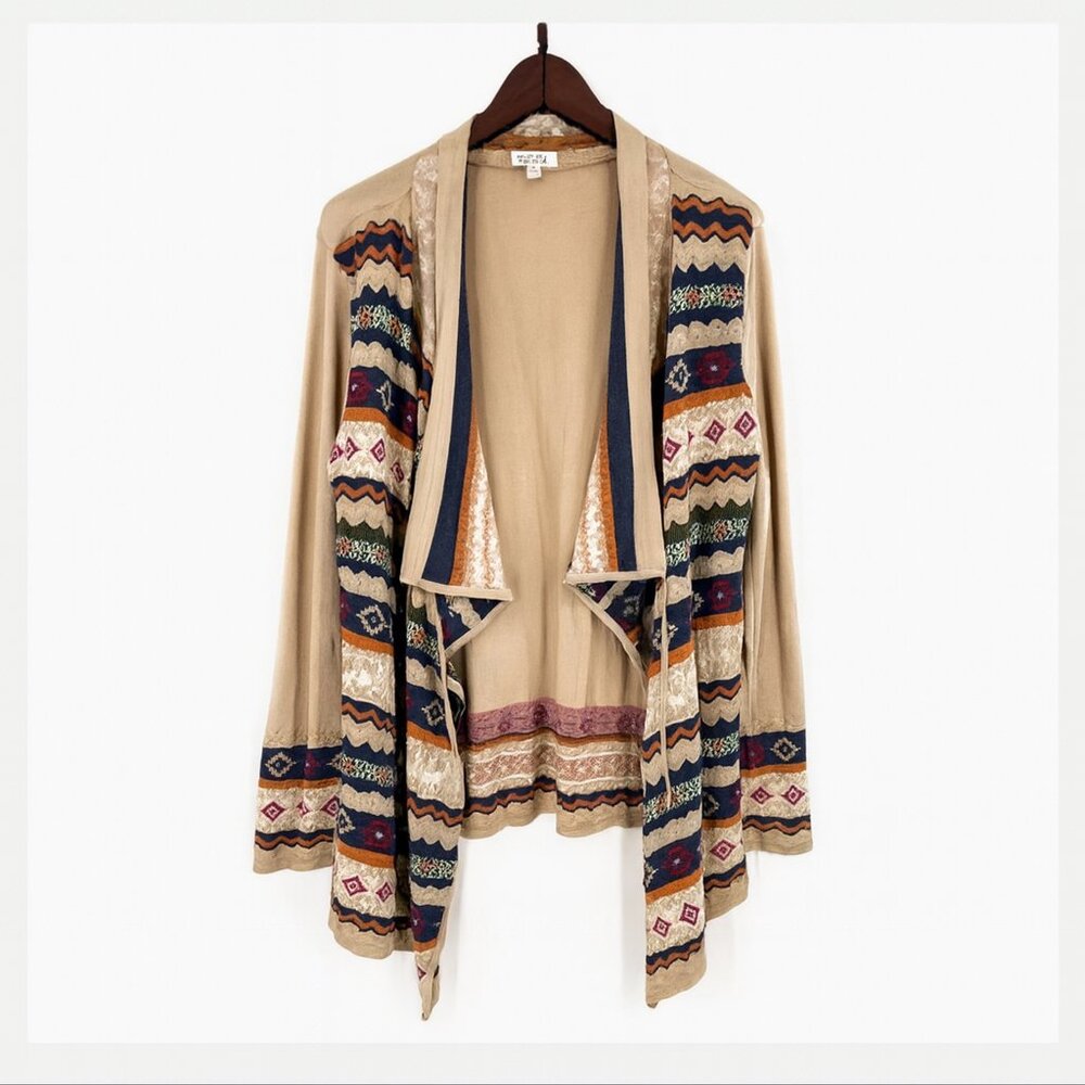 Novica Multicolor Earth Tones Open‎ Cardigan Cotton L Artisan Artsy Lagenlook